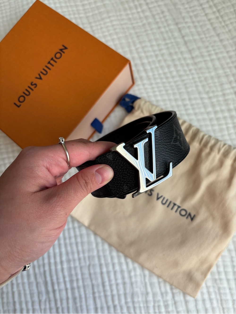 Louis Vuitton Black Textured Monogram LV Buckle Belt - Picture 2 of 6